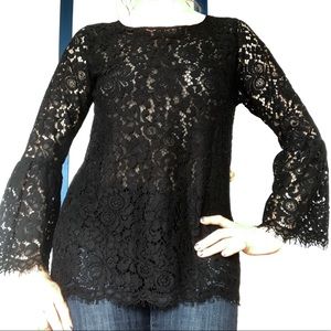 Falcon & Bloom Black Lace Bell Sleeve Top XS
